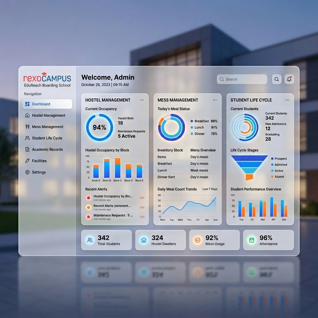 Boarding School ERP Software Dashboard – RexoCampus